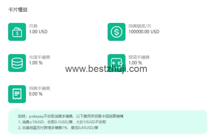 Pokepay尊享卡费用详情