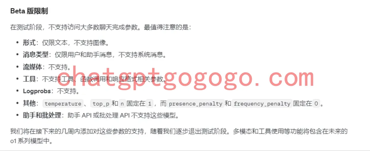 o1 模型限制