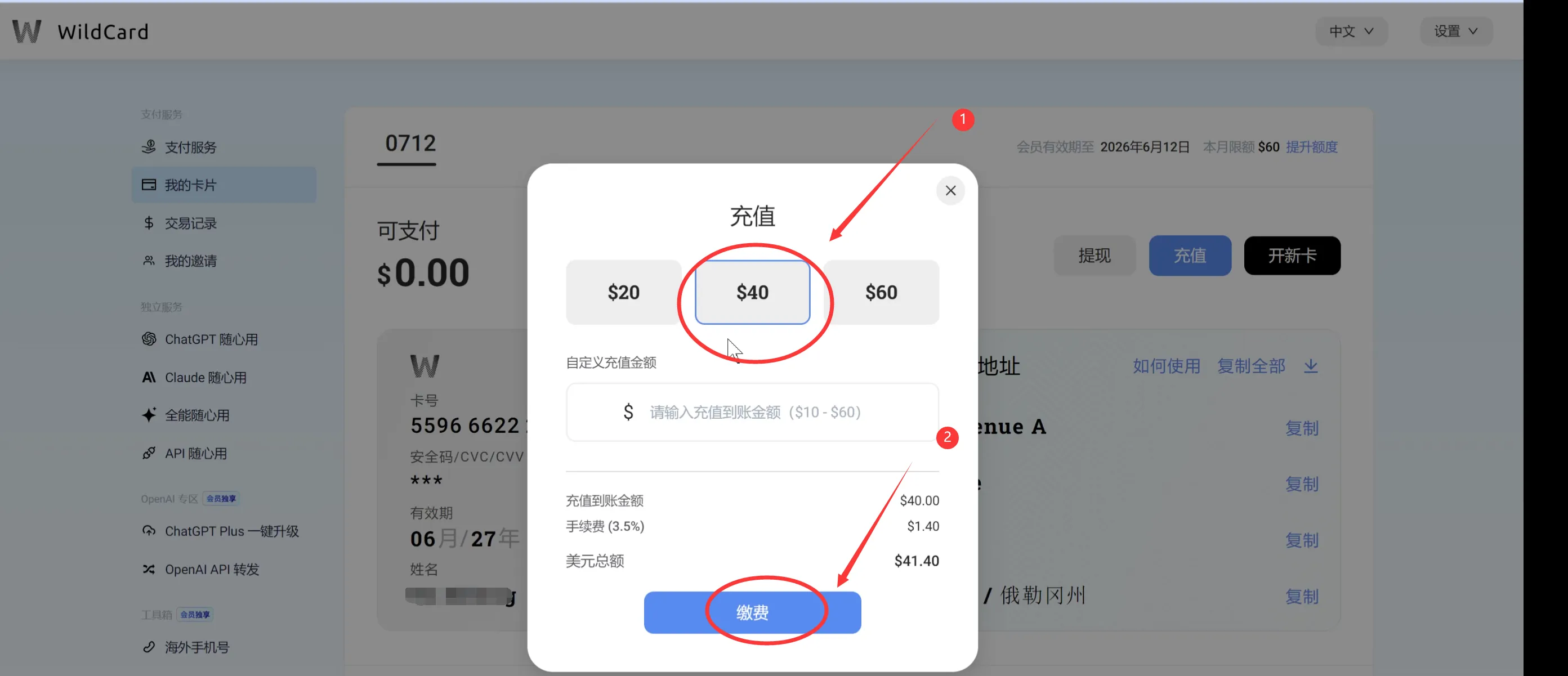 选择充值金额