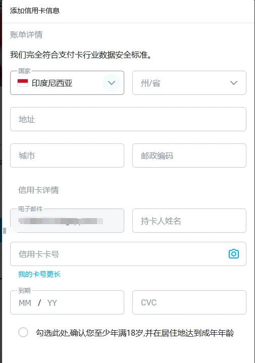 支付信息填写