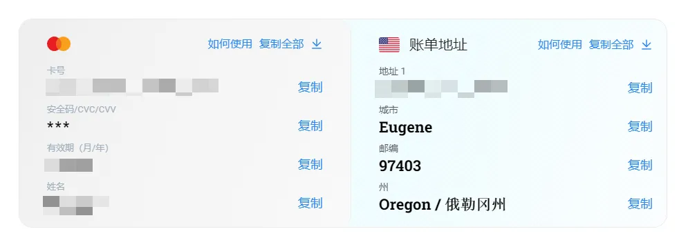 虚拟信用卡示例